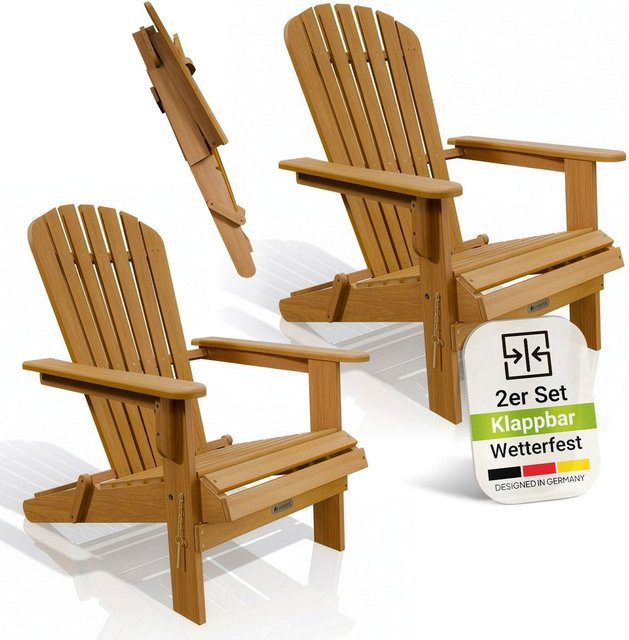 Juskys Garten Liegestuhl Korfu 2er Set aus geöltem Akazienholz in Natur, klappbare Sonnenliegen mit Armlehnen, B/T/H: 85 x 69 x 94 cm - Bild 1