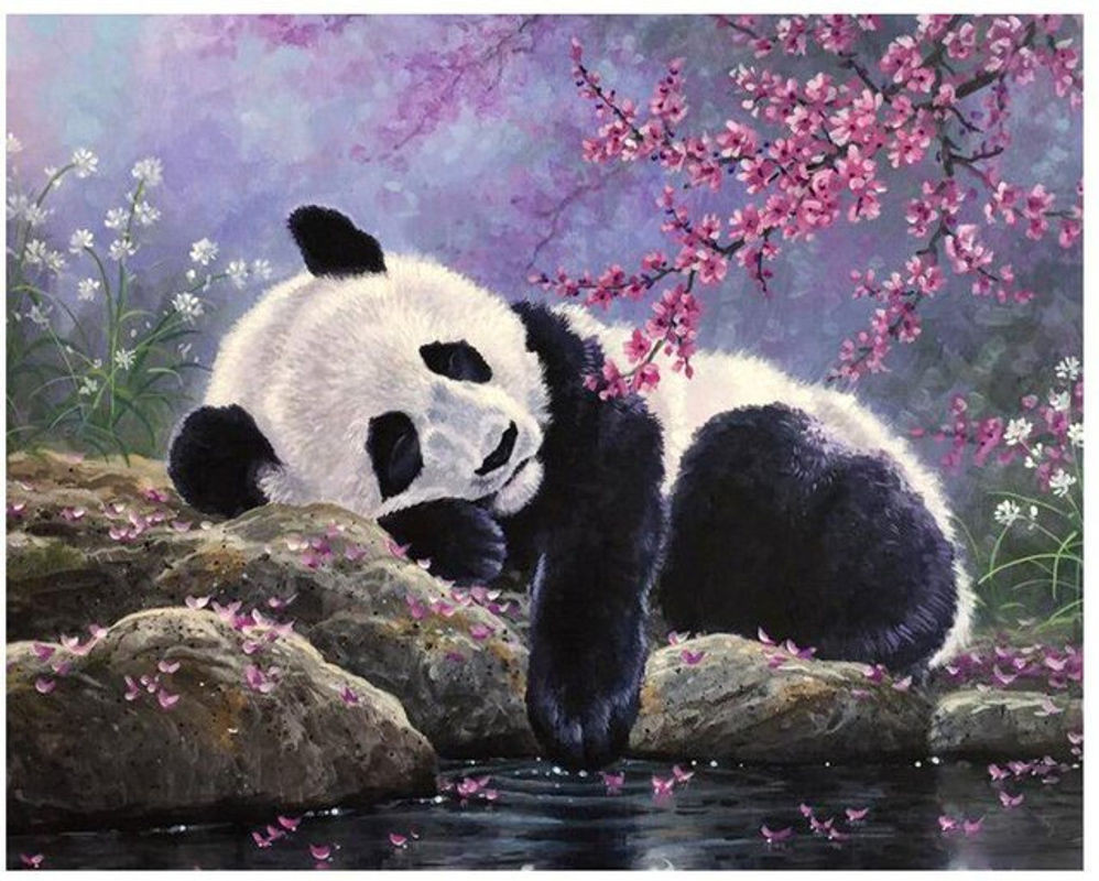 FIYO Diamond Painting Set Panda Motiv als Stickerei mit Strass Steinen, Mehrfarbig, B/H: 20 x 30 cm - Bild 1