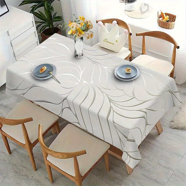 VIKAMA Tischdecke Nordic Wave Pattern mit geometrischem Design in Weiß, rechteckig - Bild 1