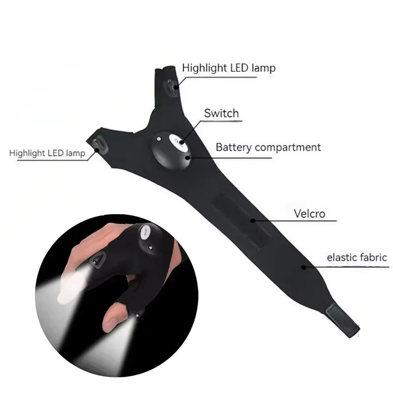 ESMARTER LED Taschenlampe Handschuhe mit Fingerless Design in Schwarz für Angeln, Camping und Radfahren - Bild 4