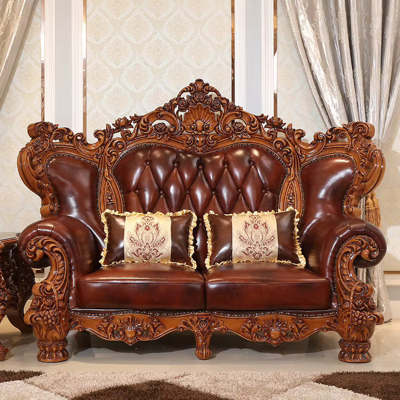 HYS Sofa Set aus echtem Leder in Braun mit Massivholzgestell im europäischen Vintage-Stil - Bild 2