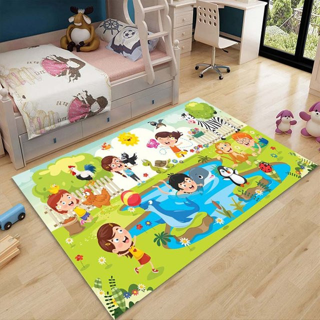 AISILK MOON Krabbelmatte mit Cartoon Zoo Tier-Motiv für das Kinderzimmer, rutschfester und waschbarer Teppich aus Polyester, Mehrfarbig, B/T: 60 x 40 cm - Bild 1