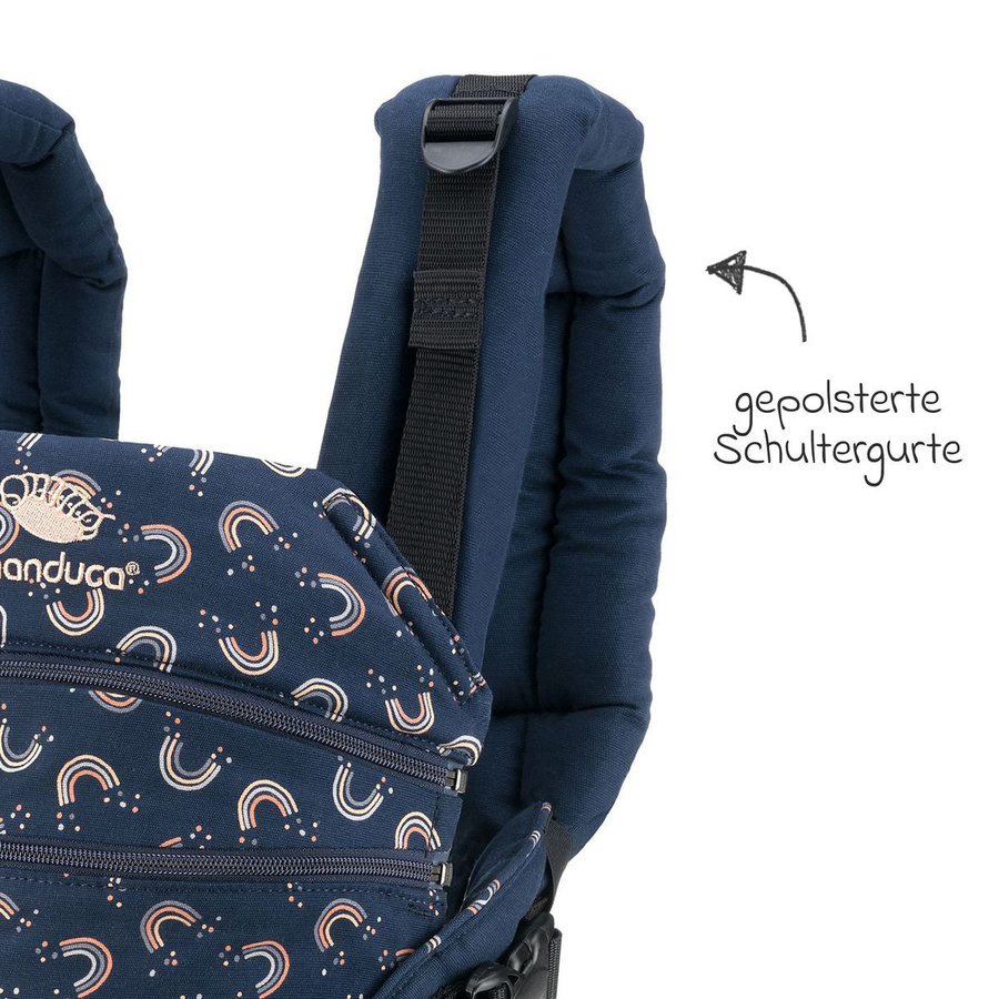 manduca Babytrage XT Buckle Carrier RainbowNight Navy Print mit 2 Silikon-Schnullerketten für 3,5 kg bis 20 kg - Bild 5
