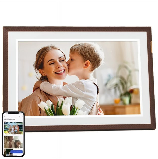 Digitaler Fotorahmen Arzopa D10 in Braun mit Wi-Fi und USB-C - Bild 1