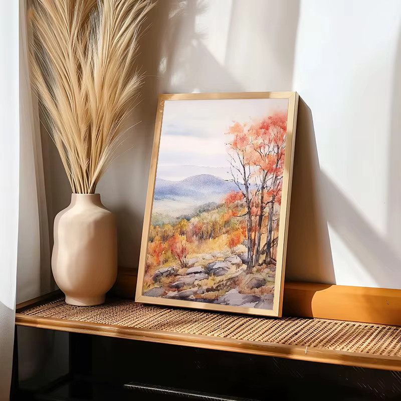Impressionistisches Aquarell-Landschaftsbild von Potdemiel als Leinwandgemälde mit Bergen, Wolken, Wäldern und Tieren in Mehrfarbig - Bild 2