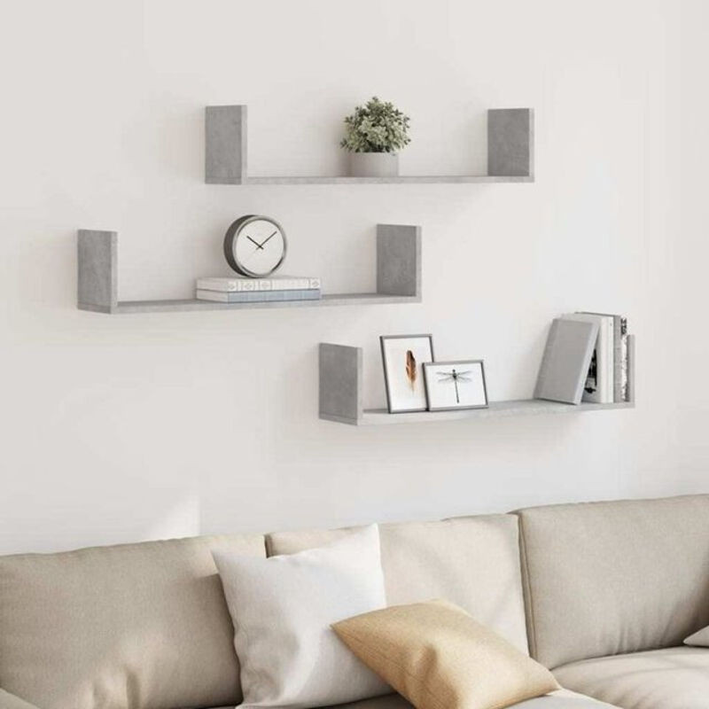 3er Set Wandregale von Vidaxl aus Holzwerkstoff in Grau, B/T/H: 80 x 18 x 18 cm - Bild 1