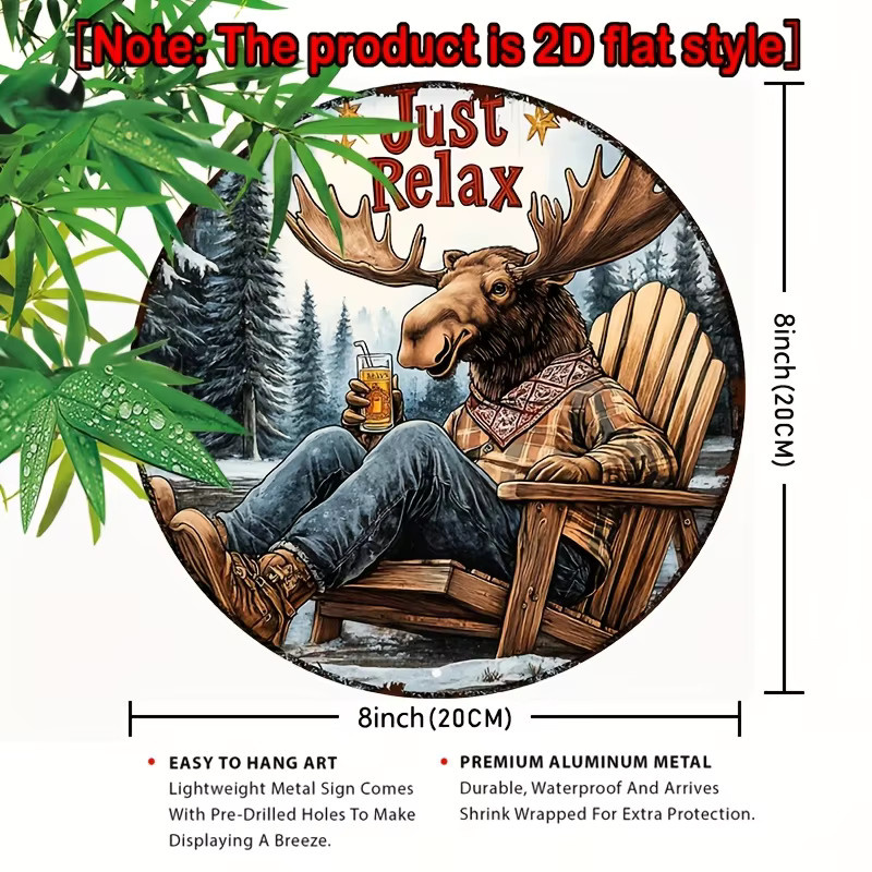 Rundes Aluminiumschild Elch Just Relax von Potdemiel, Mehrfarbig, Durchmesser: 20 cm - Bild 3