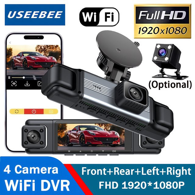 USEEBEE Dashcam mit 360 Grad Kamera, 1080P Full HD Videorekorder, WLAN, Nachtsicht und 24H Parküberwachung, Schwarz - Bild 1