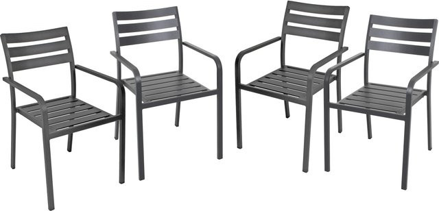 Garden Pleasure Stapelstuhl Treviso Aluminium mit Armlehnen 4er Set Anthrazit B/T/H: 55 x 63 x 88 cm - Bild 1