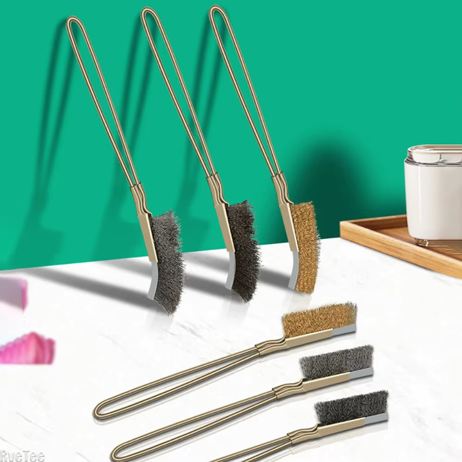 RveTee 2er Set Reinigungsbürsten aus Stahl, Messing und Nylon zur Rostentfernung und Metallpolitur in Silber und Gold - Bild 2