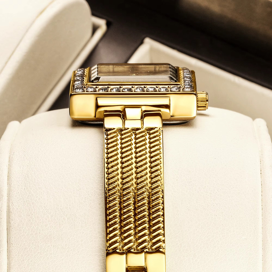 YaLaLuSi Armbanduhr, Quarz, Gold, Diamantbesetzt, Milanaise, Damen - Bild 4