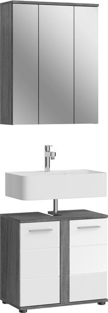 xonox.home Badmöbel-Set Blake 2-teilig in Weiß und Silber mit Hochglanz-Optik und LED-Beleuchtung B/H/T: 60 x 191 x 34 cm - Bild 1