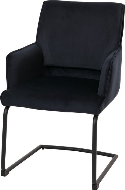 MCW Freischwinger N60 Esszimmerstuhl mit Armlehnen aus Stoff in Anthrazit-Blau - Bild 1