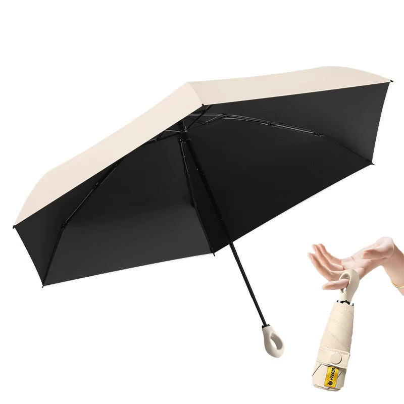 YUYU Mini-Pocakt-Regenschirm mit UV-Schutz, 5-fach faltbarer Sonnenschirm und Regenschirm in Schwarz - Bild 1