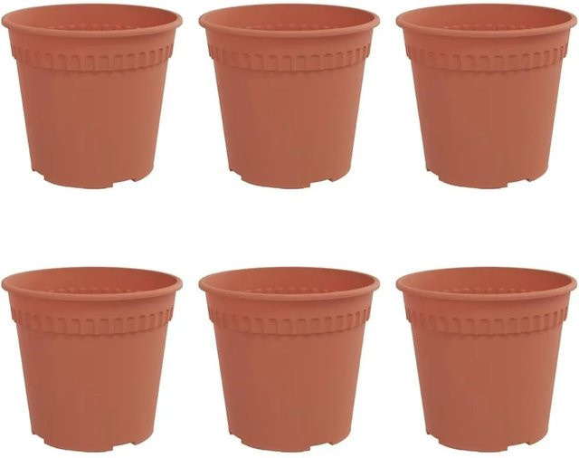 6er Set runde Blumentöpfe von vidaXL in Ziegelrot aus Kunststoff, Durchmesser: 19 cm, Höhe: 16 cm - Bild 1