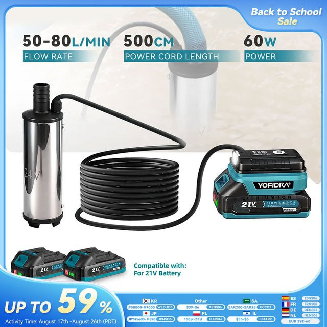 YOFIDRA Mini Elektrische Pumpe für Diesel, Öl und Wasser in Silber, 50-80L/min, kompatibel mit Makita 21V Akku - Bild 1