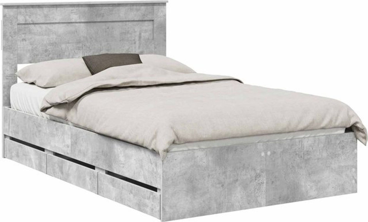 vidaXL Bettrahmen mit Kopfteil in Beton Grau aus Holzwerkstoff im Industrial Design, B/T: 135 x 190 cm - Bild 1