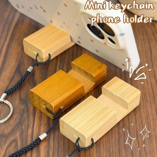 BAPPSUS Multifunktionaler tragbarer Mini Holz Handyhalter und Schlüsselbund Halter in Braun - Bild 1