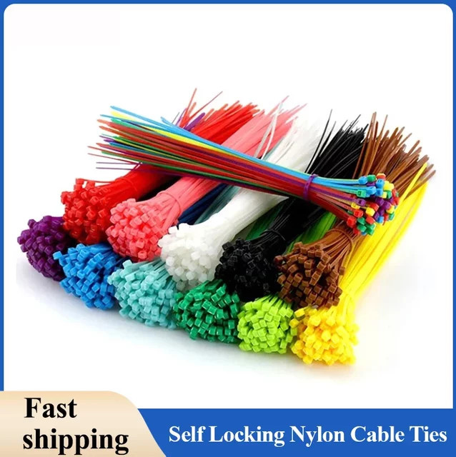 Selbstsichernde Nylon-Kabelbinder aus Kunststoff in Mehrfarbig, Länge: 100 mm, 150 mm und 200 mm - Bild 1