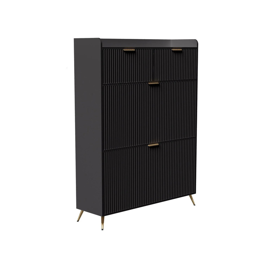 PXloue Schuhschrank in Schwarz mit Rillenoptik und Kippfächern für Flur, Wohnzimmer oder Schlafzimmer, B/T/H: 80 x 24 x 110 cm - Bild 1
