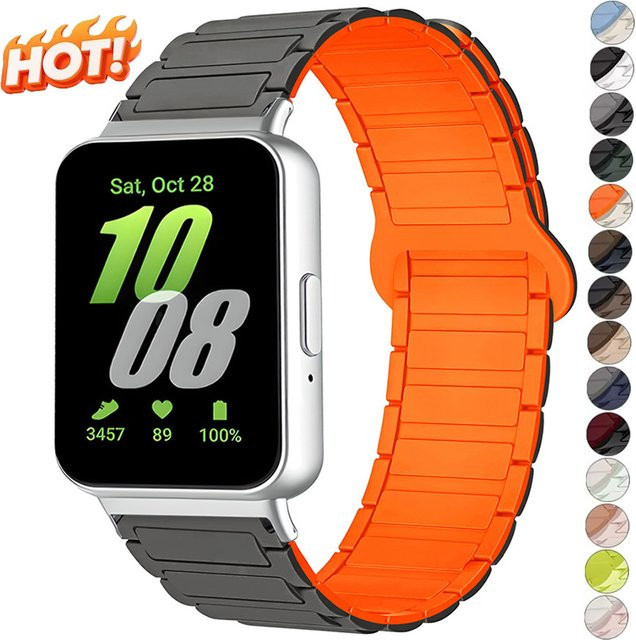 CHIICSMART Uhrenarmband für Samsung Galaxy Fit 3, Silikon, Black Orange, Unisex - Bild 1