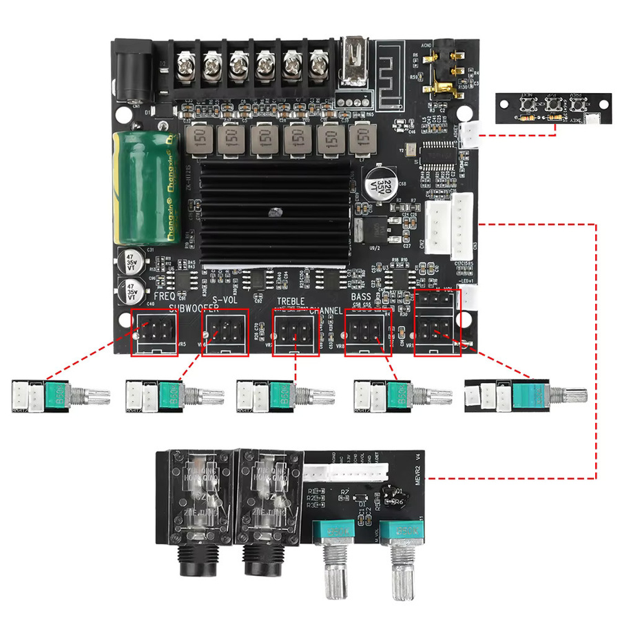 Aideepen MT21S Bluetooth 2.1 Kanal Audio Verstärkerplatine in Schwarz mit Dual-Mikrofon-Eingang und 50 W * 2 + 100 W Leistung - Bild 2