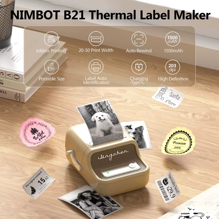 NIIMBOT B21 Tragbarer Bluetooth Thermodrucker mit 1500 mAh für selbstklebende Etiketten, Barcodes und Schmuckkennzeichnung - Bild 2