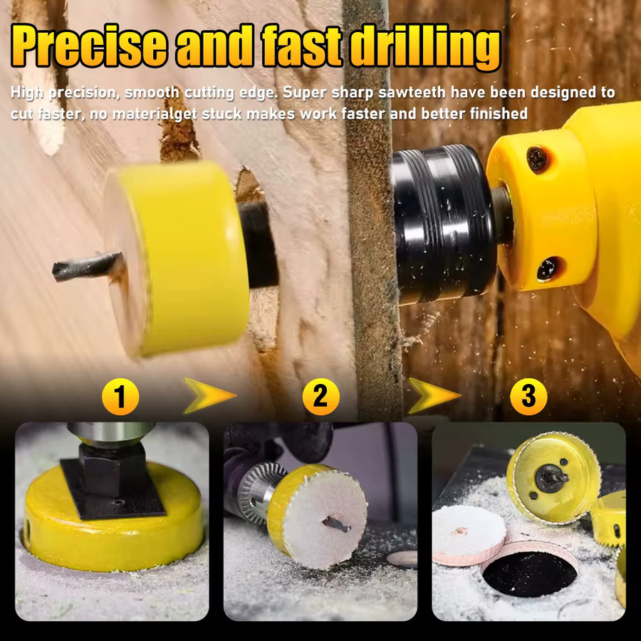 SHENSEN Lochsägen-Set für Holz, Gipskarton, Kunststoff, PVC und Metall, 11-teilig, Gelb, Durchmesser: 19-127 mm - Bild 5