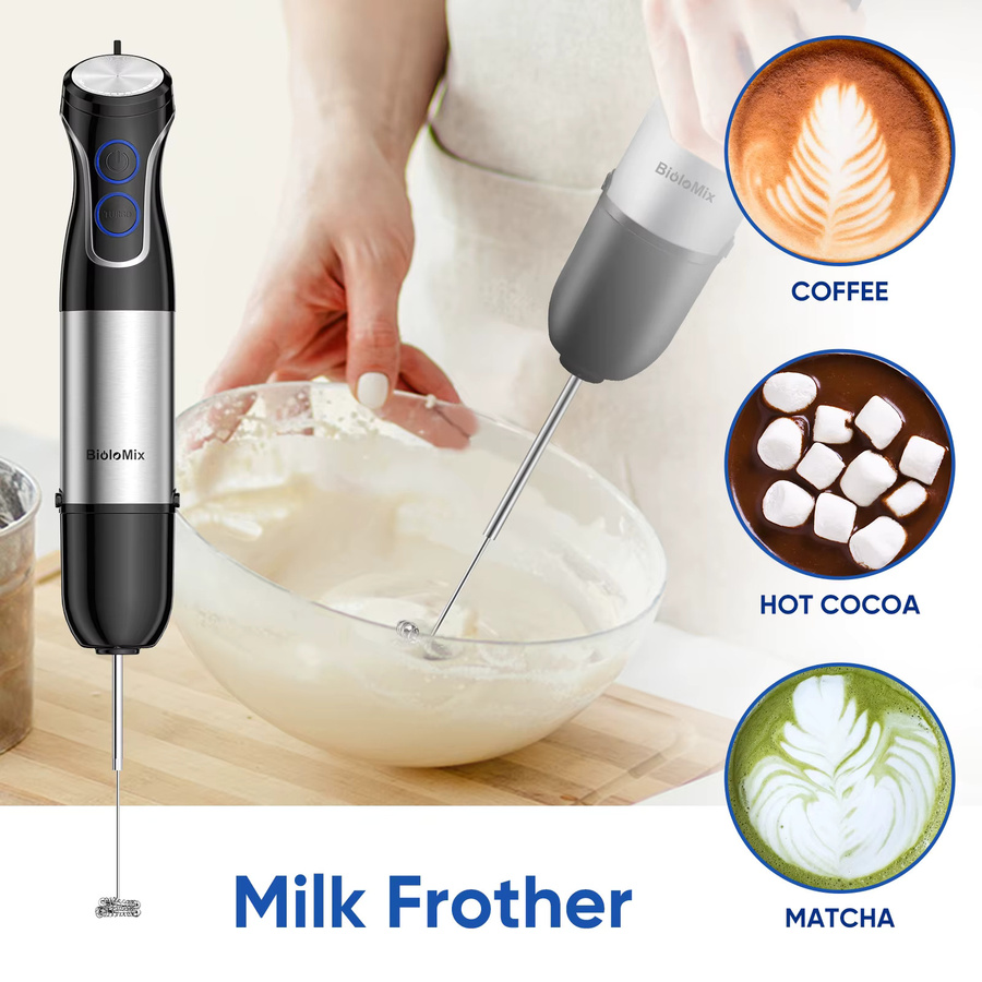 BioloMix 5-in-1 Stabmixer mit 1500W in Weiß und Silber mit Edelstahlklingen - Bild 3