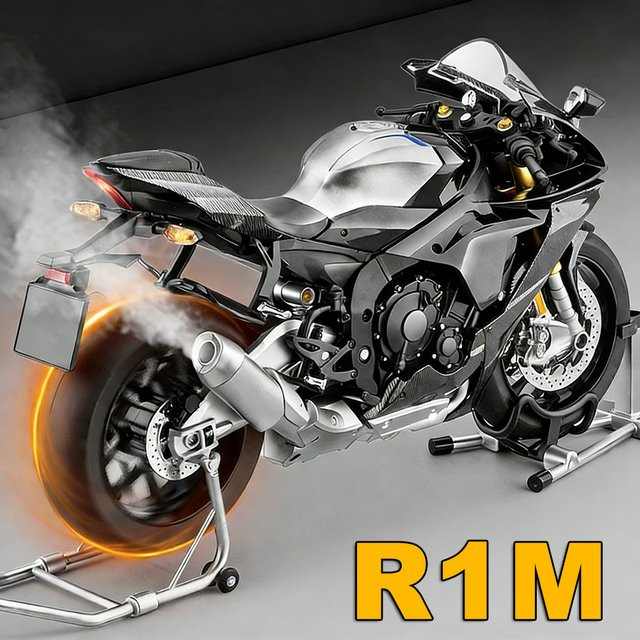 MAKEDA R1M Legierung Spray Motorrad, Diecast Spielzeug Auto Modell, 1:6, mit Licht, Metall, Schwarz - Bild 1