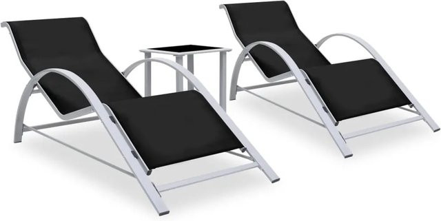 vidaXL Sonnenliegen Set aus 2 Stück mit Tisch aus Aluminium und Textilene in Schwarz - Bild 1
