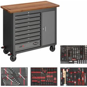 Vigour Werkbank VIGOR 1000 V5156 in Schwarz und Grau mit Holzplatte und Rollen - Bild 1