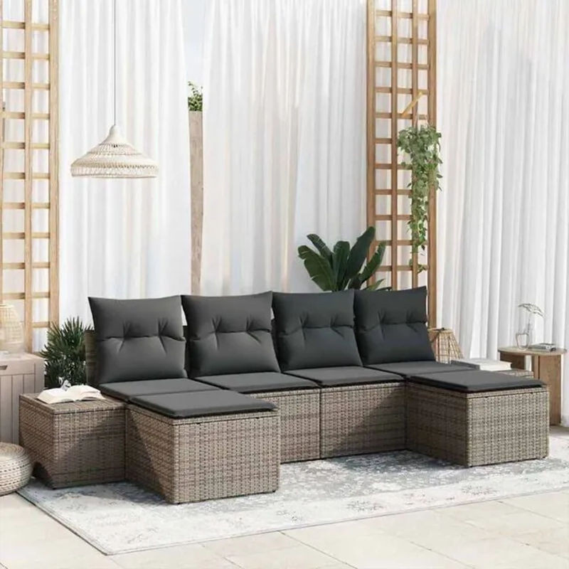 Vidaxl Garten-Sofa-Set aus Polyrattan und Stahl in Grau, 6-teiliges Loungemöbel-Set, B/T/H: 184 x 62 x 85 cm - Bild 1