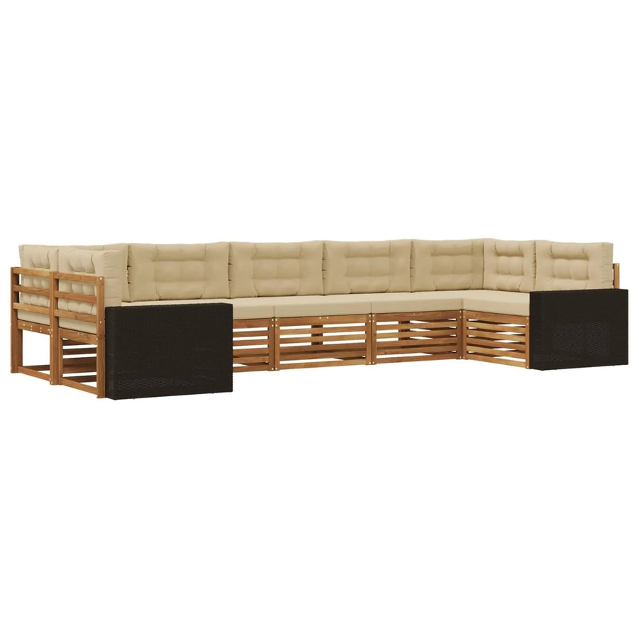 vidaXL Outdoor-Sofagarnitur aus Akazienholz in L-Form mit Kissen, Natur und Beige - Bild 2