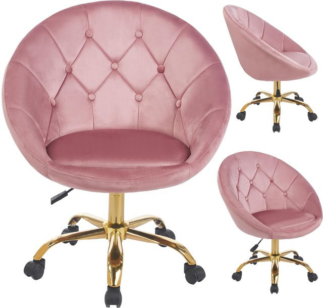 Jumihome Hebesessel Rundo in Rosa, drehbarer Samt Sessel mit Rollen für Home Office und Schlafzimmer - Bild 1
