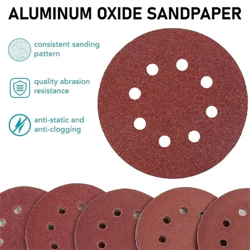 Schleifscheiben Set mit 8 Löchern und 125mm Durchmesser für Holz, Metall und Jade, Körnung 40-3000, 10-100 Stück - Bild 5