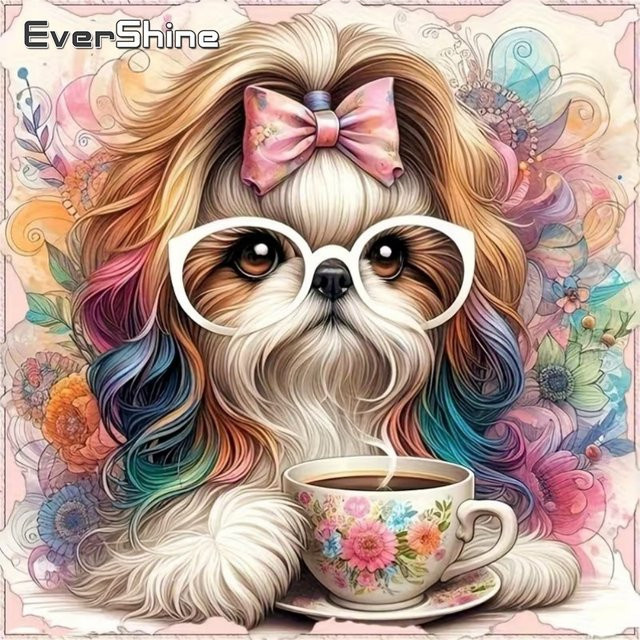 EverShine 5D DIY Diamantmalerei Hund Tiermotiv mit bunten Strass-Mosaik-Steinen zur Heimdekoration, B/H: 20 x 20 cm - Bild 1