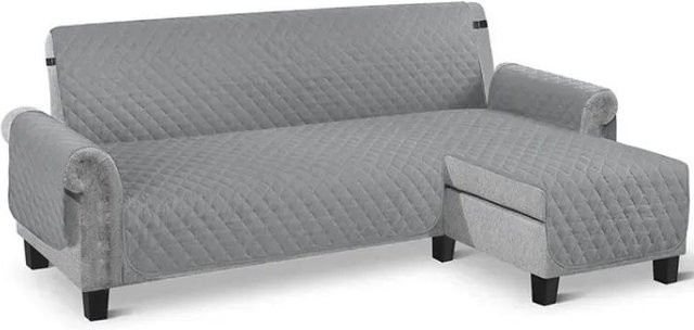 Wasserdichter Ecksofabezug in Grau für L-Form Sofas, gesteppter Universal Couchbezug aus Polyester und Elastan - Bild 1