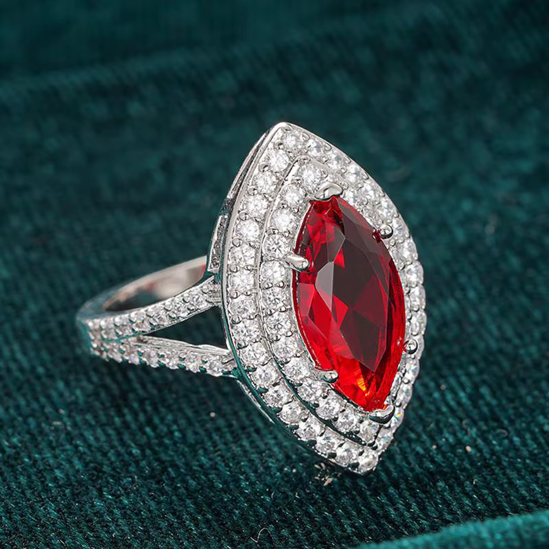 Huitan Damenring, Silber, Zirkonia, Rot, Marquise - Bild 2