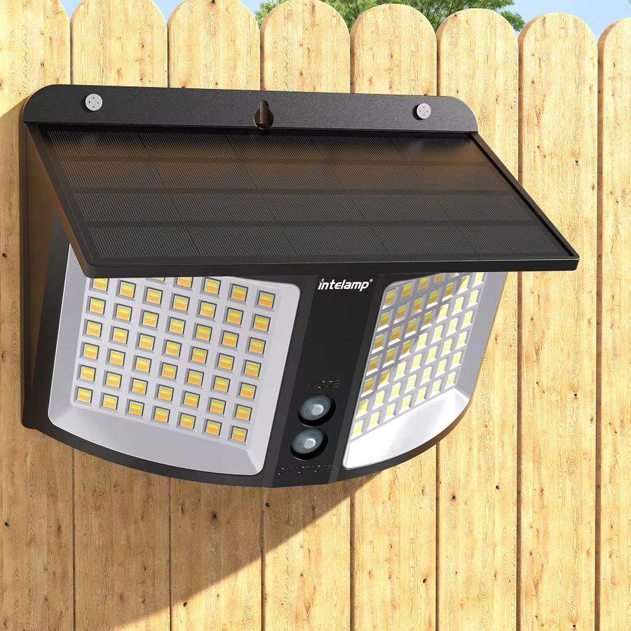 Intelamp Solar-Flutlicht mit Radar-Sensor und Fernbedienung, LED Wandleuchte mit 3 Farben, wasserdicht, 4000 mAh, Weiß/Schwarz - Bild 7