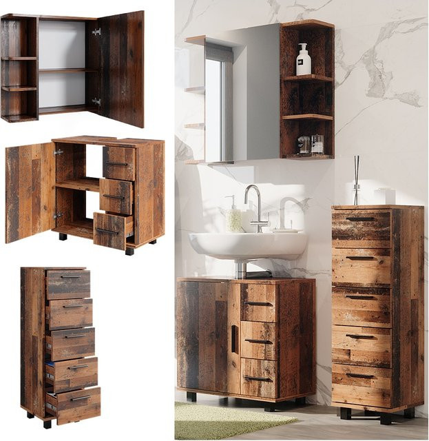 Vicco Badmöbelset Ilias Old Style mit Spiegelschrank und Waschtischunterschrank - Bild 1