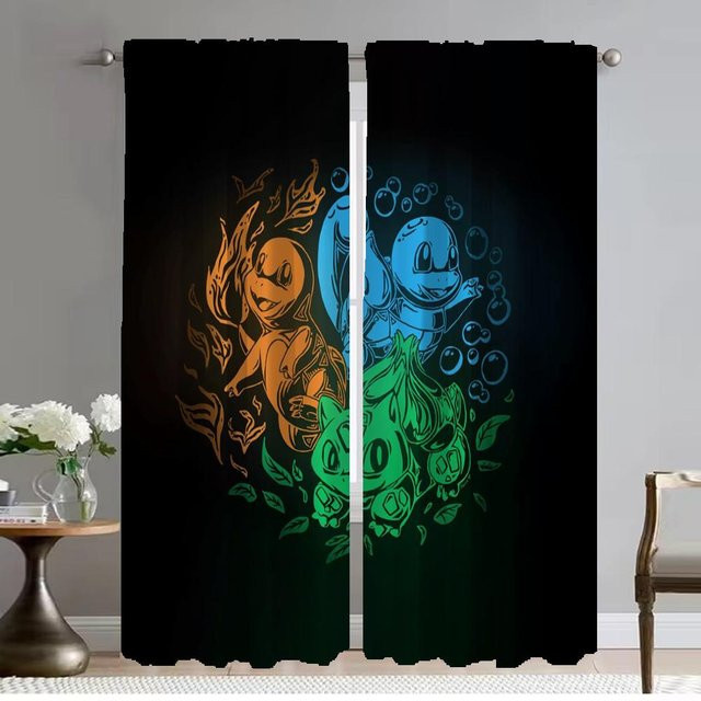 Pokémones Home Interior Verdunkelungsvorhang Set aus 2 Tüll-Panels, Schwarz, Breite: 86 cm, Höhe: 183 cm - Bild 1
