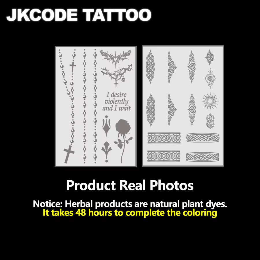 JKCODE TATTOO Semi-Permanentes Tattoo-Set, Geometrische Blumen-Ring-Tattoos, Herren - Bild 4