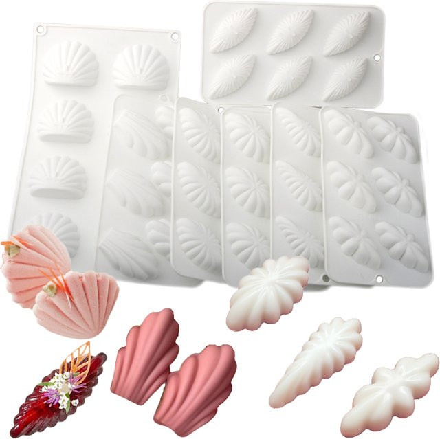 SHENHONG Silikon Backform mit 3D Shell Design für Pudding, Mousse, Kuchen und Madeleines, Weiß - Bild 1