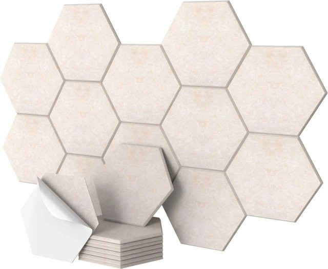 Relaxdays Akustikplatten Set Hexagon aus Polyester in Beige, selbstklebend, 36 Stück, B: 30 cm, T: 26 cm, H: 0,9 cm - Bild 1