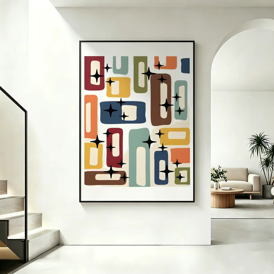 Selbstklebendes Aquarell-Poster mit abstraktem Pinselstrich-Design in Weiß und Multicolour als moderne Wanddekoration - Bild 3