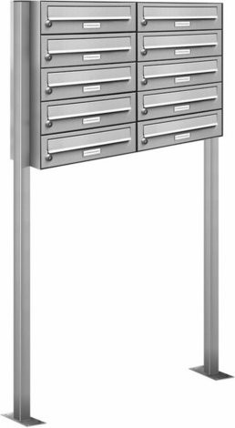 AL Briefkasten für 10 Parteien, freistehendes Briefkasten-System in Silber, B/H/T: 84,6 x 150 x 27,5 cm - Bild 1