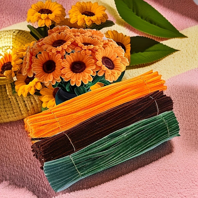 3-farbiges Rohrreiniger-Set mit Chenille-Stiel für DIY-Bastelarbeiten und Blumendekorationen, Multicolor - Bild 1