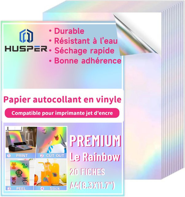 ESHANG Holografisches Aufkleberpapier A4, 10 Blatt wasserfestes Vinyl-Aufkleberpapier in Multicolour für Tintenstrahl- und Laserdrucker - Bild 1