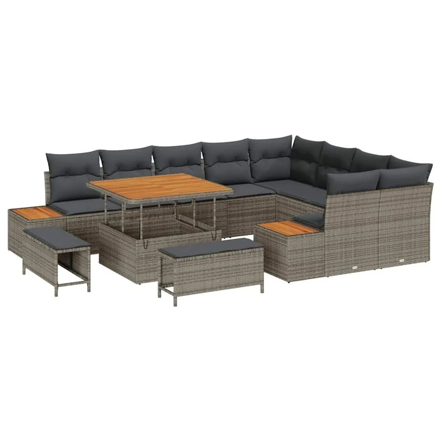 vidaXL Gartensofa-Set aus Poly Rattan in Grau mit 12-teiligem Polster-Set und integrierter Stauraumfunktion - Bild 2